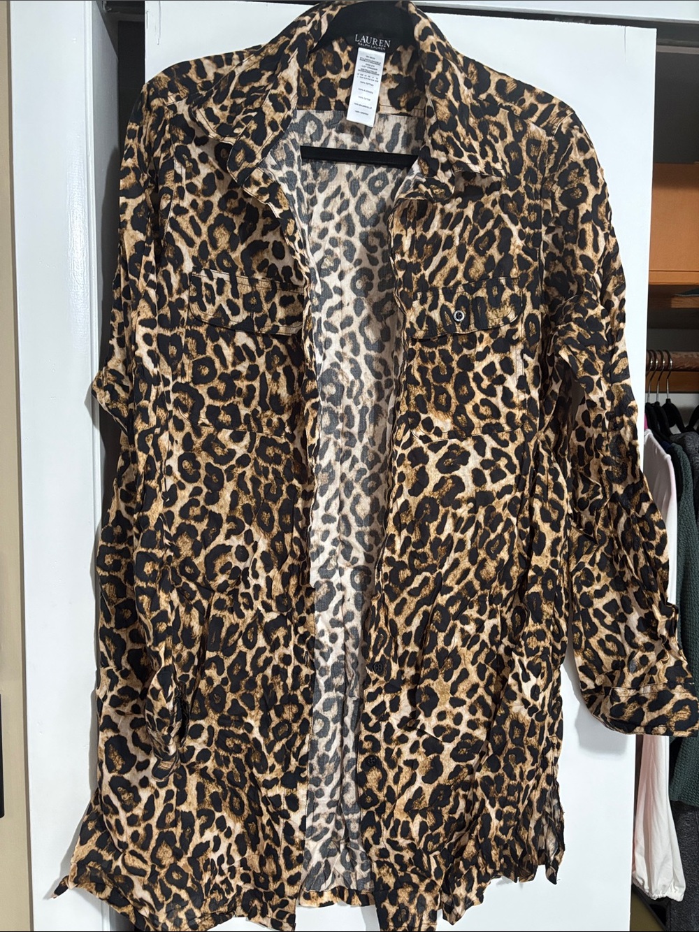 Lauren Ralph Lauren Leopard-Pattern Button Shirt in Tan and Black POOL COVER UP-